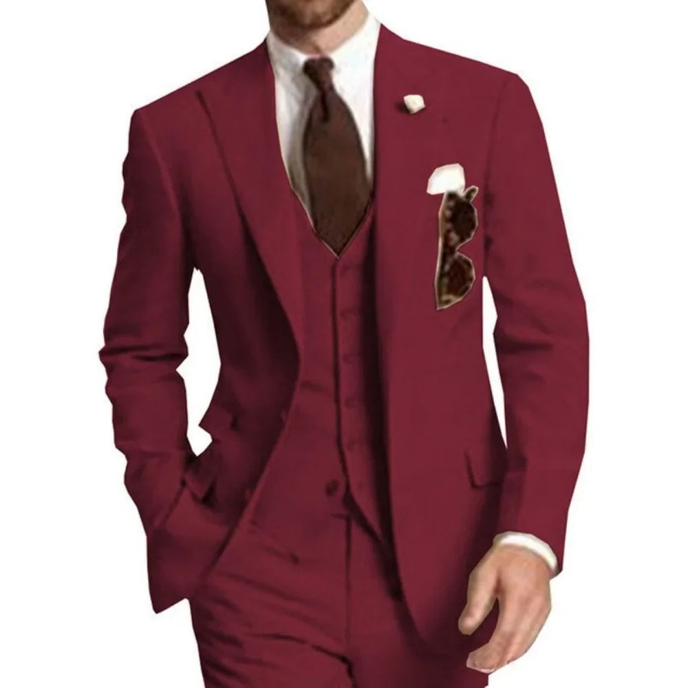 Elegant Gray Men Wedding Party Three Pieces Set Large Size Male Blazer Vest Pant and Vest Fashion Slim Fit Suit