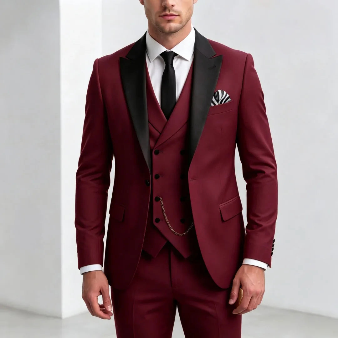 Men Suit Yellow 3 Pieces With Black Lapel For Wedding Groom Birthday Banquet Party Business Work Office Set Jacket Vest Pants