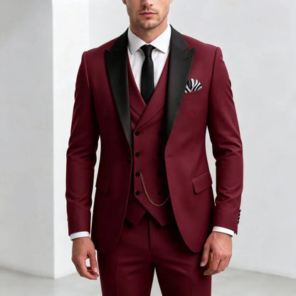 Men Suit Yellow 3 Pieces With Black Lapel For Wedding Groom Birthday Banquet Party Business Work Office Set Jacket Vest Pants