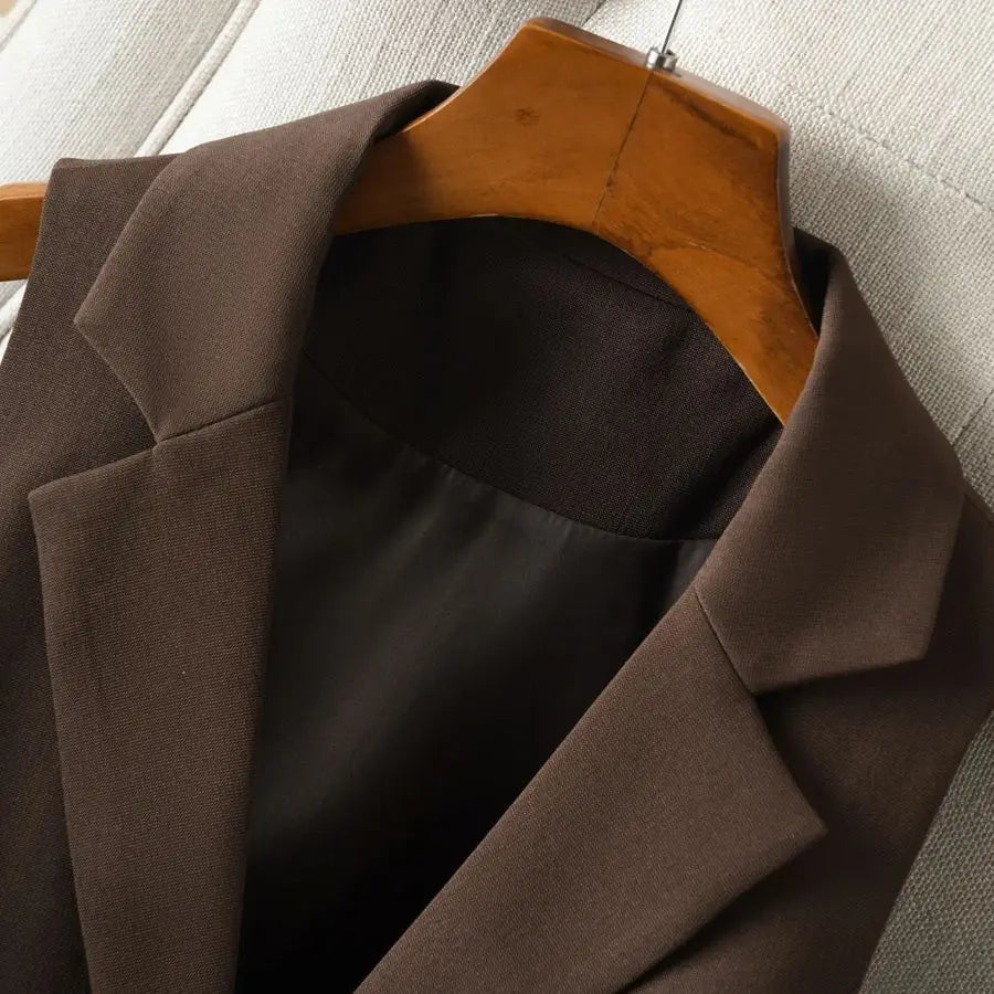 Brown Suit Vest for Women Spring and Autum Short Single-Breasted Slim Workplace Elegant Sleeveless Top Jacket