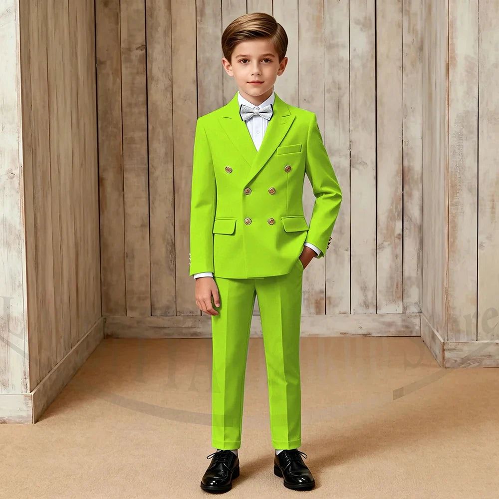 Chic Boys Suit Fashion Double Breasted Peak Lapel Wear Formal Wedding Party Prom Kids Elegant Gentleman Outfit 2 Piece Set