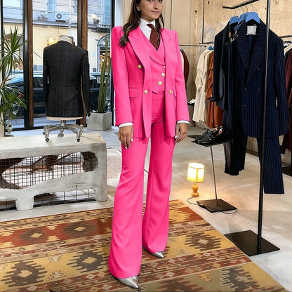 Elegant Women's Pink Double Breasted 3Piece Suit Autumn New Blazer+Vest+Pant Sets Formal Office Evening Party Outerwears