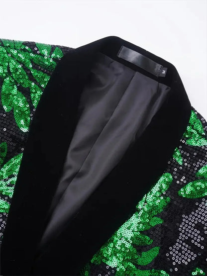 Fashion Gold Black Sequins Blazer For Men Shiny Glitter Sequined Suit Jacket Shawl Collar Wedding Party Banquet Stage Costume
