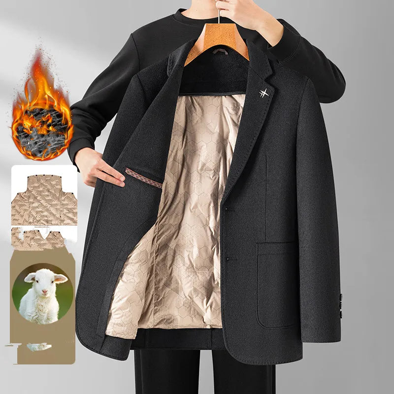 Men's Double-Sided Wool Blend Blazer Coat with Detachable Inner – Smart Casual