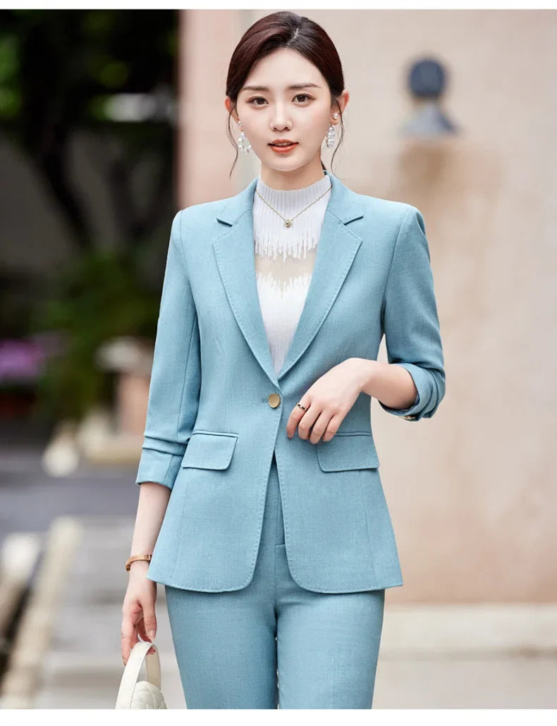 Two-Piece Jacket and Pants for Women, Simple and Elegant, Professional, Autumn and Winter, New, 2025