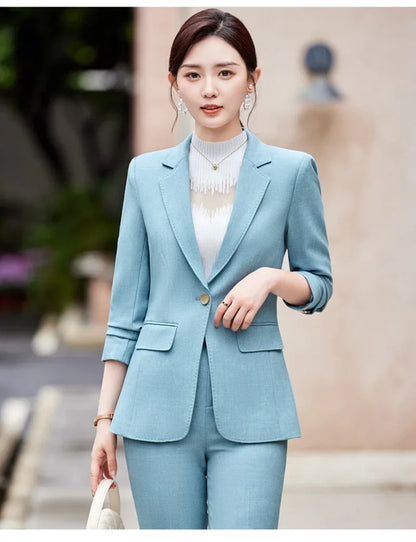 Two-Piece Jacket and Pants for Women, Simple and Elegant, Professional, Autumn and Winter, New, 2025