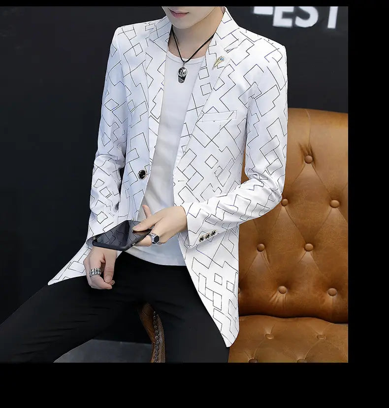 Blazer Fashionable Outdoor Travel Youthful Wedding Versatile Host Gentleman Slim-fit Casual Mid-length Stripes Men's Blazer