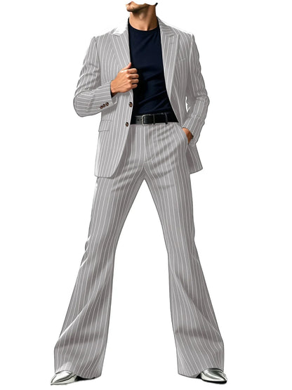 Men's Suit 2-Piece Slim Fit Pinstripe Blazer & High Waist Flared Pants for Business Casual and Formal Occasions