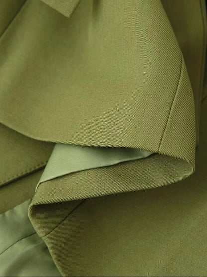 Women's Belted Waist Blazer Jacket Double Button Slim Suit Coat Long Sleeve Elegant Office Chic Minimalist Jacket