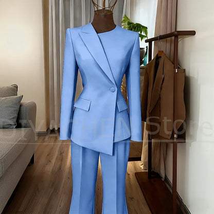 Women's Suit Slim Fit Blazer and Flared Trousers Elegant Formal Outfits Office Casual Party Fashion Pants Sets Two Piece
