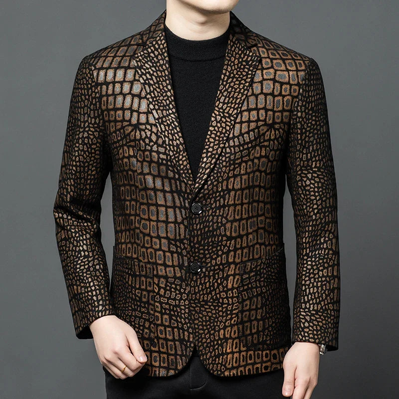 Men's Sheepskin Leather Blazer Single Breasted Winter Moto Jacket
