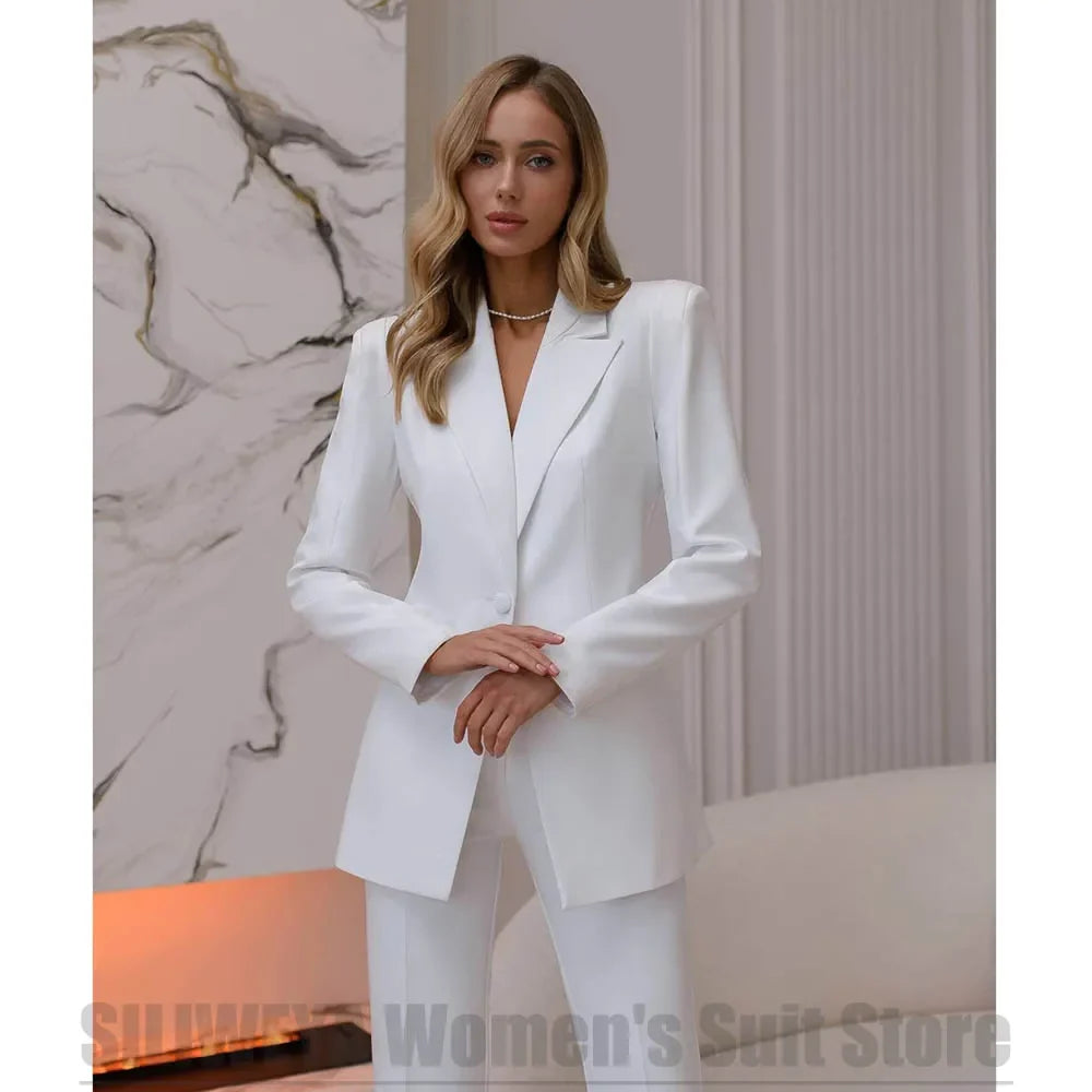 Women's Suit Single Button Blazer and Pants Set Long Sleeves Peak Lapel 2 Piece Slim Office Formal Party Elegant Lady Outfit