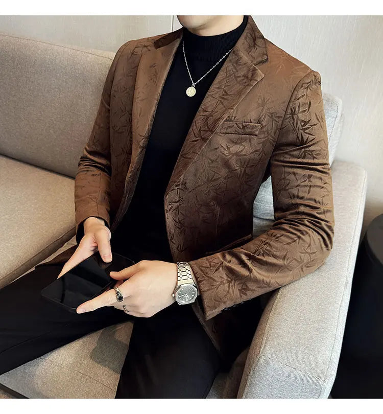 British Style Velvet Men Blazers Autumn Winter Slim Fit Casual Business Suit Jackets Wedding Groom Banquet Formal Coats