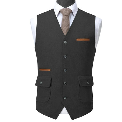 Men's Suit Vest V-Neck Single Button Waistcoat for Wedding, Business & Formal Occasions
