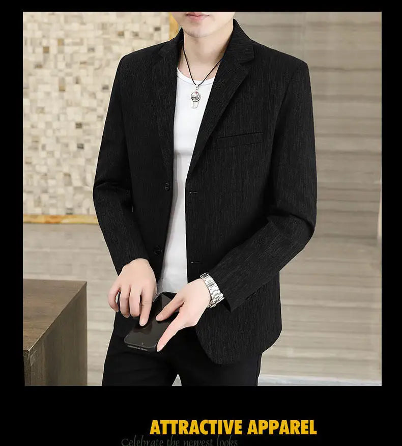 Blazer Men's Business Gentleman Korean Wedding Fashion Trend, Slim Fit, Breathable, Striped, Versatile, High-end Casual Blazer