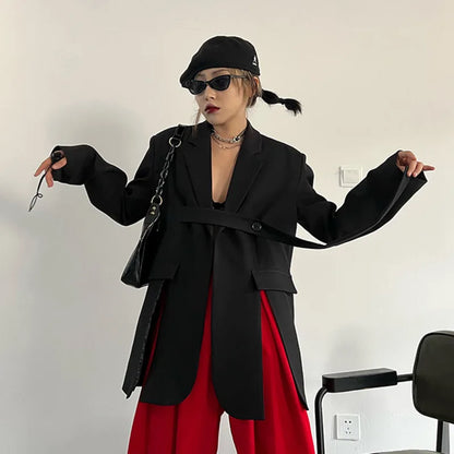 Spring Autumn New Women Blazer Niche Design Split Hem Ribbon Elegant Casual Fashion Chic Jacket High-end Trend Coat HK17058