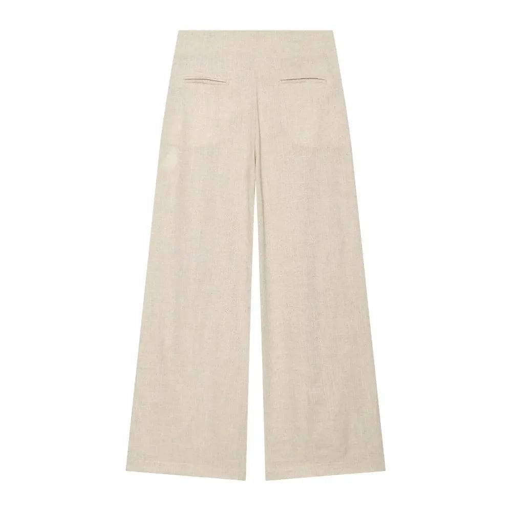 Stylish Commuting Style Pant Sets for Women Mandarin Collar & Long Sleeve Pleated Blazer Matching Topstitched Straight Leg Pants