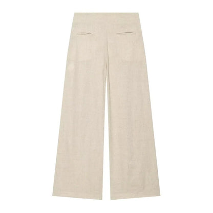 Stylish Commuting Style Pant Sets for Women Mandarin Collar & Long Sleeve Pleated Blazer Matching Topstitched Straight Leg Pants