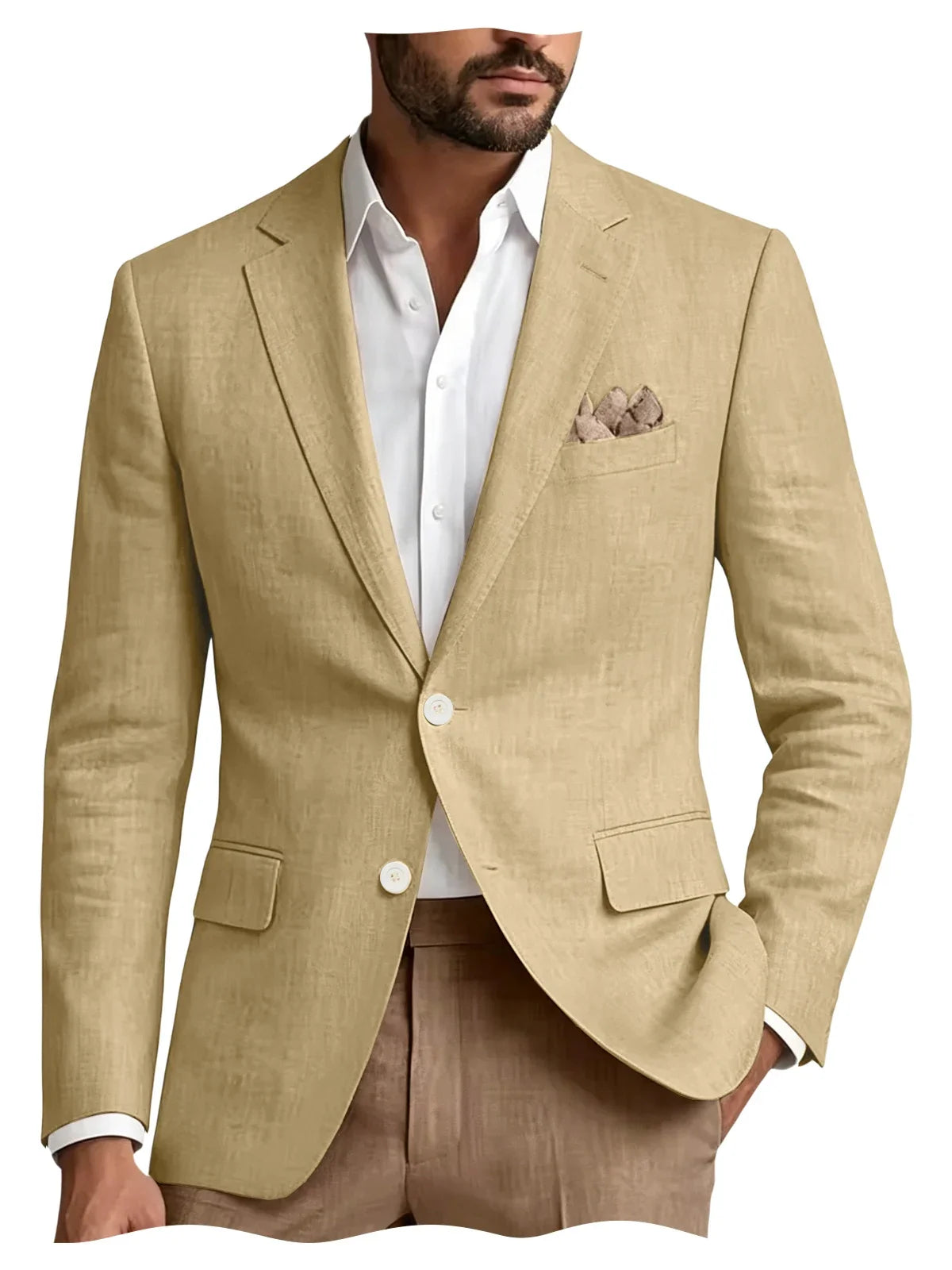 Men's Linen Blazer Notch Lapel 2 Buttons Slim Fit Casual Sport Jacket Lightweight Breathable Summer Business Wedding Daily Wear