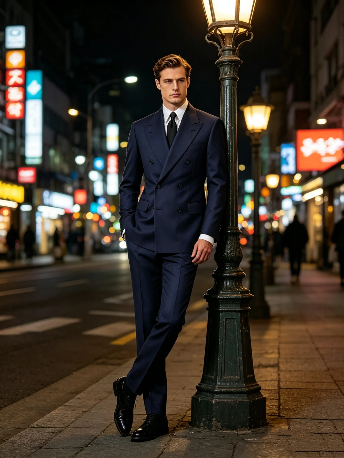 2 Piece Navy Blue Wedding Men Suits Slim Fit Peak Lapel Double Breasted Blazer Pants Formal Business Groom Tuxedo Men Clothes