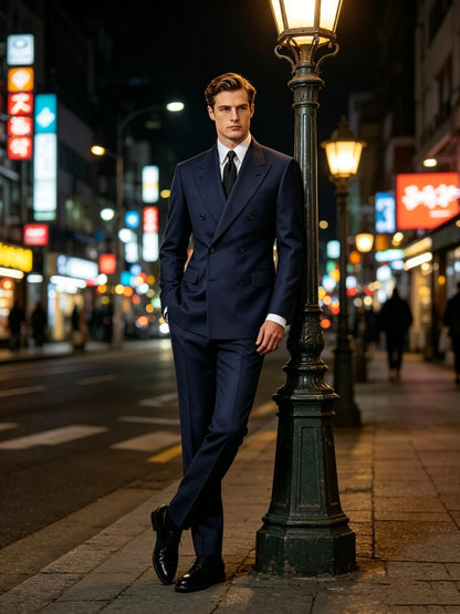 2 Piece Navy Blue Wedding Men Suits Slim Fit Peak Lapel Double Breasted Blazer Pants Formal Business Groom Tuxedo Men Clothes
