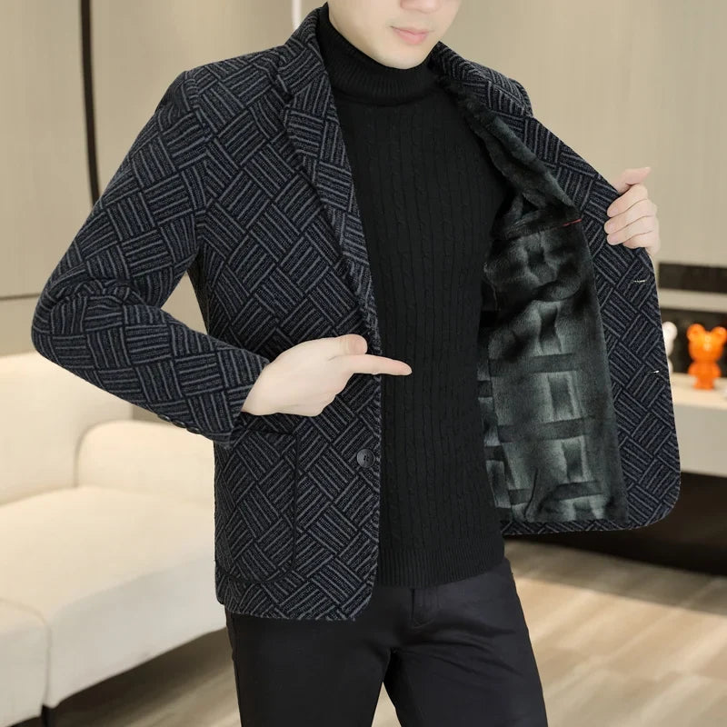 Blazer Autumn and Winter Men's Fashion Outdoor Travel Youth Wedding Slimming Casual Formal Wear with Cotton Warmth Blazer  2025