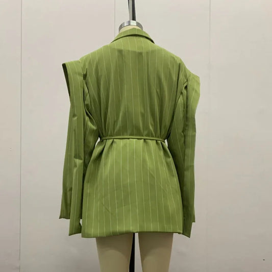 Spring Autumn New Women Blazer Turn-down Collar Long Sleeve Lace-up Waist Cinching Elegant Fashion Office Lady Coat HK16723
