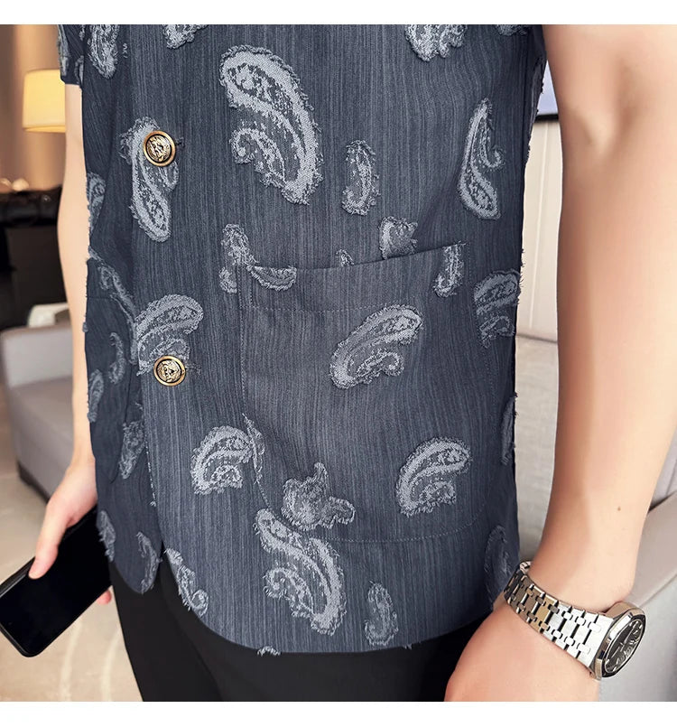 Summer Thin Ice Silk Without Lining Suit Coats 2025 New High-end Fashion Jacquard Casual Social Shirt Coat Men Clothing 4XL-M