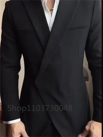 2 Piece Fashion Men Wedding Suits  Groom Tuxedos for Prom Male Suit Smart Casual Clothing Set Peak Lapel Jacket with Pants