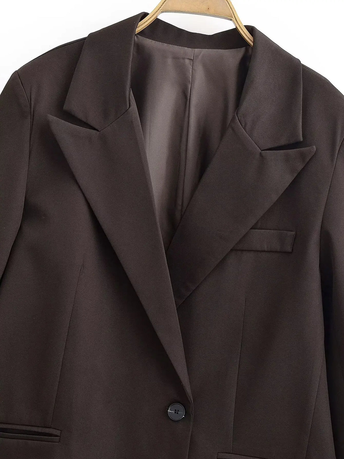 Autumn Women Fashion Solid Blazer Female High Street Pockets Turn-down Collar Single Button Commuter Casual Long Sleeve Coat