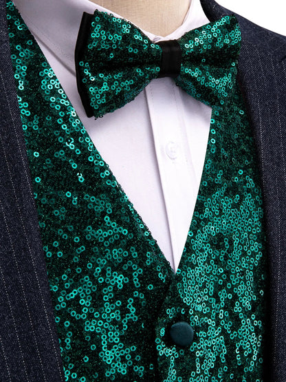 Men's Vest and Bow Tie Set – Silver-Gray Sequin – Party, Stage & Nightclub Wear