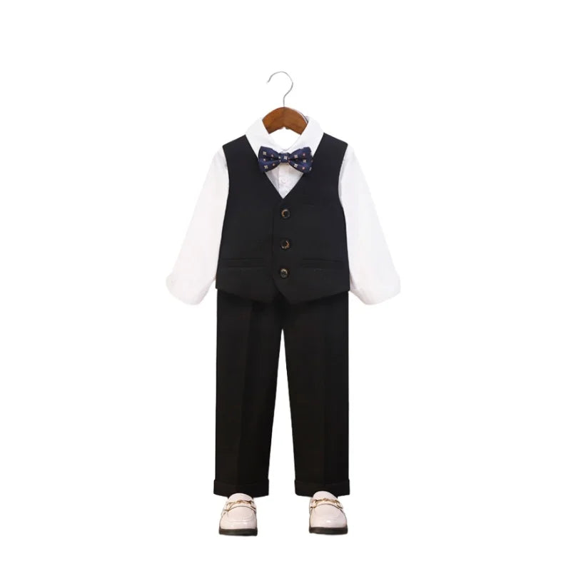 Kids Spring Autumn 5Pieces Balzer Set With Jacket Vest Pants Bowtie Brooch Boys Formal Wedding Birthday Party Suit