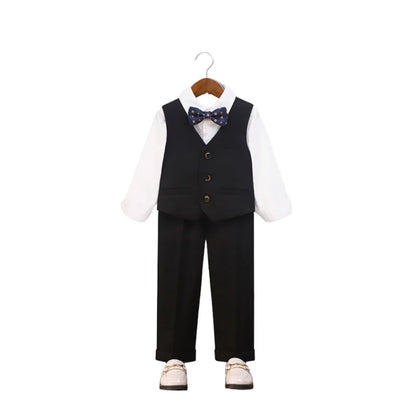 Kids Spring Autumn 5Pieces Balzer Set With Jacket Vest Pants Bowtie Brooch Boys Formal Wedding Birthday Party Suit