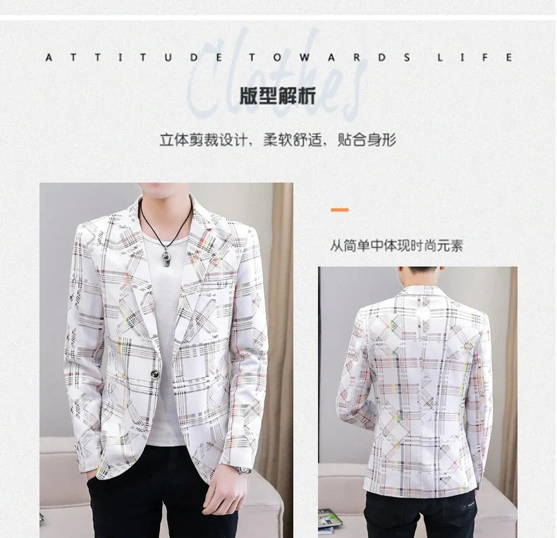 Blazer New Men's Fashion Business Plaid Gentleman Slim Fit Shopping Outdoor Performance Wedding Banquet Casual Blazer