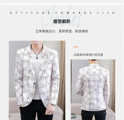 Blazer New Men's Fashion Business Plaid Gentleman Slim Fit Shopping Outdoor Performance Wedding Banquet Casual Blazer