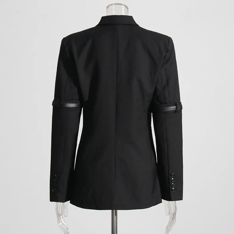Autumn New Women Design Sense Blazer Personality Patchwork Belt Decoration Slim Fit Elegant Fashion High Street Coat HK9048