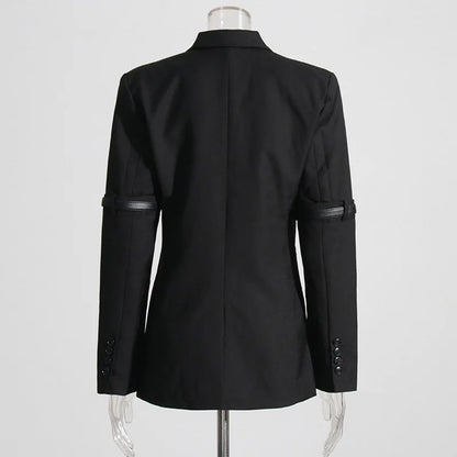 Autumn New Women Design Sense Blazer Personality Patchwork Belt Decoration Slim Fit Elegant Fashion High Street Coat HK9048