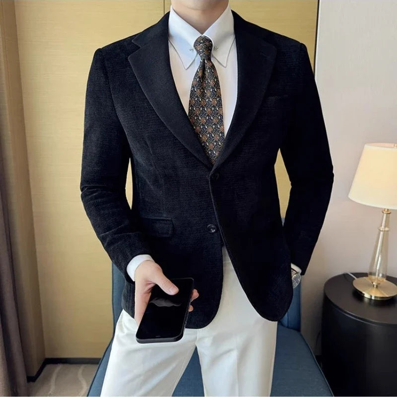 2025 Autumn Winter Velvet Suit Jacket Men Casual Business Blazers Wedding Groom Social Banquet Party Formal Blazer Men Clothing