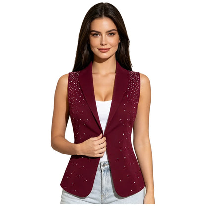 Womens Sequin Vest Lapel Sparkly Cosutme Sleeveless Vests Nightclub Jazz Dance Party Dressy Tops Rave Music Festival Waistcoat
