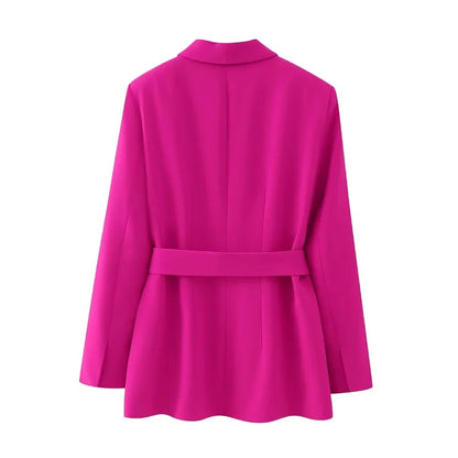 Elegant Shawl Lapel Women Suits Two Piece Summer Long Sleeves No Buttons Tuxedo Slim Casual Daily Pants Sets (Blazer+Pants)