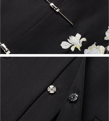Chinese Style Dress Blazers for Man Suit Jacket 5XL Vintage Floral Embroidery Metal Buckle Elegant Men Blazer De Luxe Pour Homme