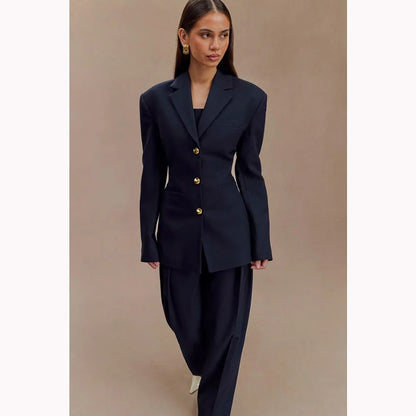 Dark Blue Women Suits Customized Slim Fitted Single-breasted Two Pieces(Jacket+Trousers) Ladies Formal Party Wedding Set