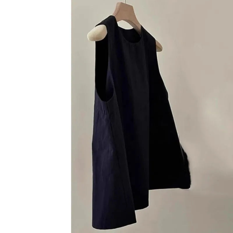Korean Lady Fashion Solid Color Pullover Vest Shirt Summer Women Round Neck Sleeveless Spring Female Casual Short Waistcoat Tops