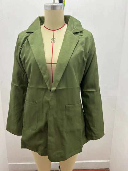 Women's Casual Blazer Notched Lapel Long Sleeve Open Jacket with Pockets Slim Fit Spring Autumn Office Lady Streetwear Coat