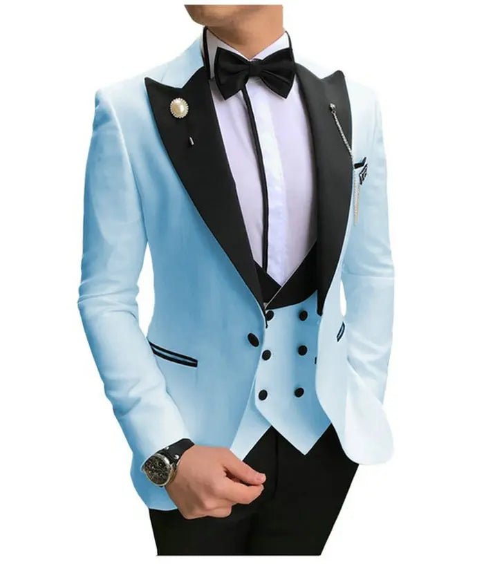 Fashion Ivory Costume Homme 3 Pieces Slim Fit Wedding Tuxedos One Button Peak Lapel Groomsmen Best Man Wear Men's Prom Blazer
