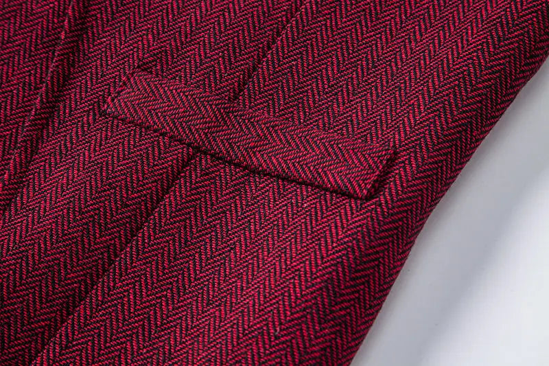 Men's Triple-Breasted Herringbone Tweed Vest – Retro Fake Two-Piece Waistcoat for Weddings & Smart-Casual Occasions