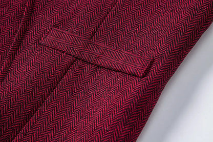 Men's Triple-Breasted Herringbone Tweed Vest – Retro Fake Two-Piece Waistcoat for Weddings & Smart-Casual Occasions
