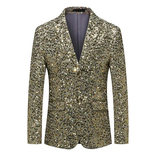 Men's Sequin Blazer Slim Fit Single Breasted Gold Silver Smart Casual Wedding Party