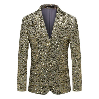Men's Sequin Blazer Slim Fit Single Breasted Gold Silver Smart Casual Wedding Party