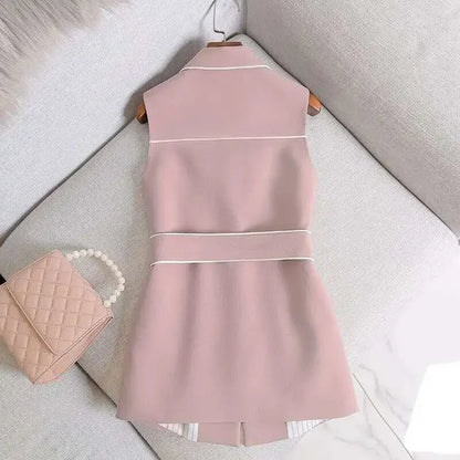 2026 Spring Autumn Women Vintage Long Blazer Vest Chic Single Button Sleeveless Suit Female Jacket Outwear Waistcoat Tops
